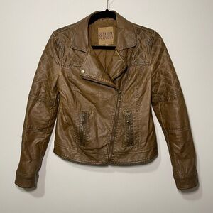 BB Dakota Women’s Brown Faux Leather Quilted Moto Jacket in size S